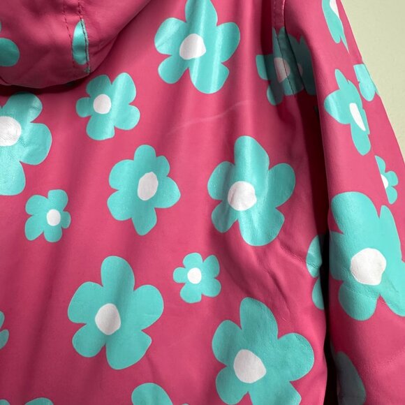 HATLEY Pink Floral Raincoat Girls 5 5T Hood Striped Terry Lined Rain Jacket Girl - Picture 7 of 9